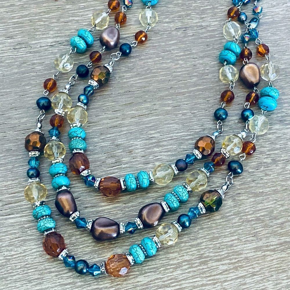 Turquoise Brown Beaded Stone Necklace